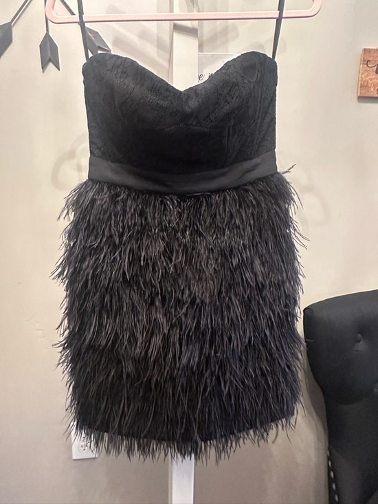 a.drea Dresses & Skirts - Black Strapless Feather-Trim Mini Dress